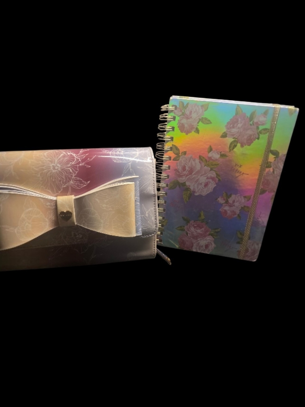 Betsey Johnson Iridescent Gold Bow Crossbody & Metallic Journal Combo
